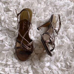Cole Haan Brown Snake-Print Strappy Heels
